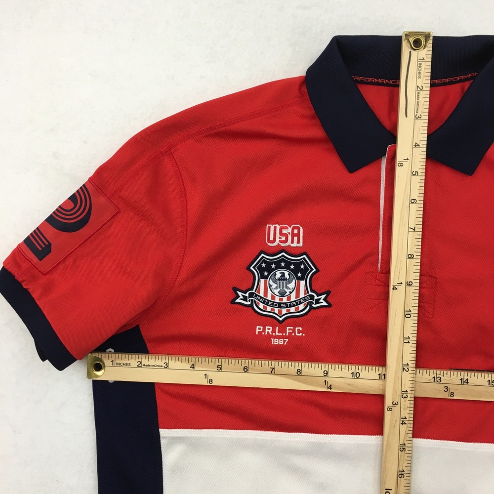 Polo Ralph Lauren Mens Large‎ USA Polo Shirt Rugby Crest Big Pony Red White - Picture 9 of 10